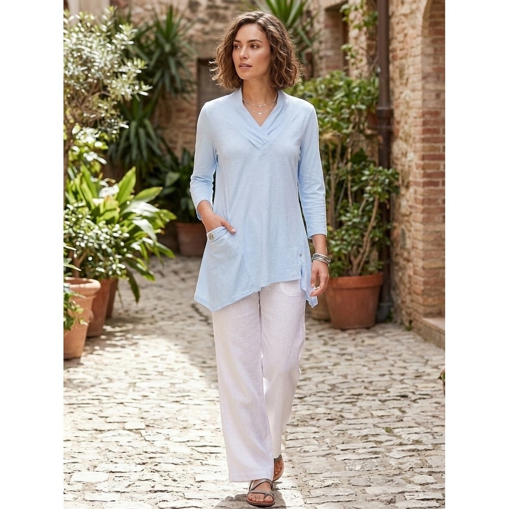 NEON BUDDHA M Blue Lagenlook Asymmetrical Athlesiure Layering Blouse Knit Top